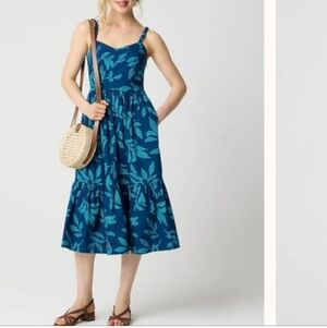 J. Crew Poplin corset midi dress CA410 Size 2 NWT Blue Tropical